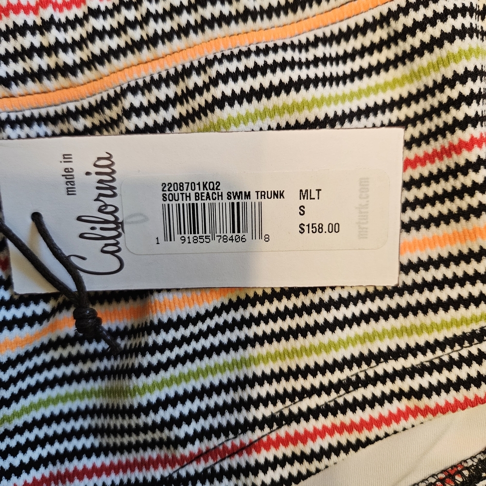 Mr. Turk South Beach Swim Trunk Multicolor Striped Swim Briefs Mens Size Small - Picture 6 of 8